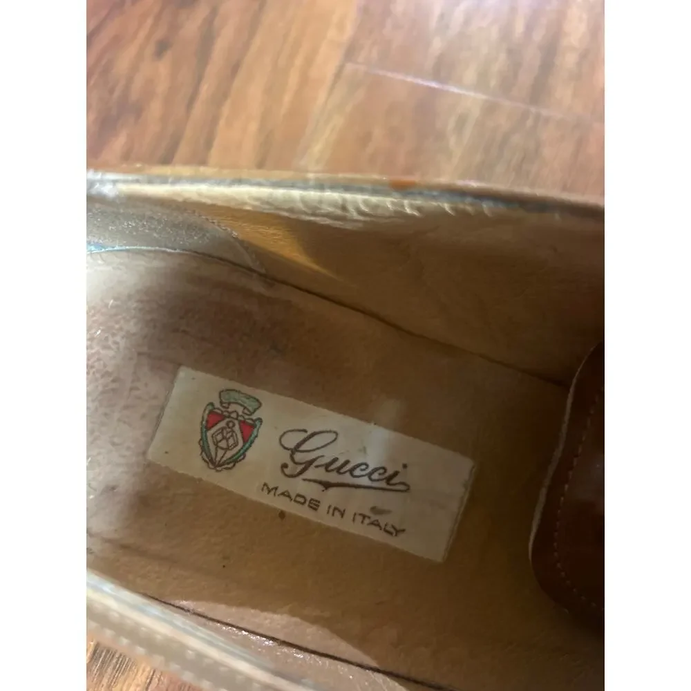 Vintage 70's GUCCI Leather Shoes COUNTRY WESTERN Tan 43.5 9 Wingtip Derby Oxford